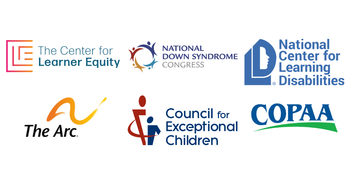 Co-Host Logos: The Center for Learner Equity, National Down Syndrome Congress, National Center for Learning Disabilities, The Arc, Council for Exceptional Children, Council of Parent Attorneys and Advocates, Inc.